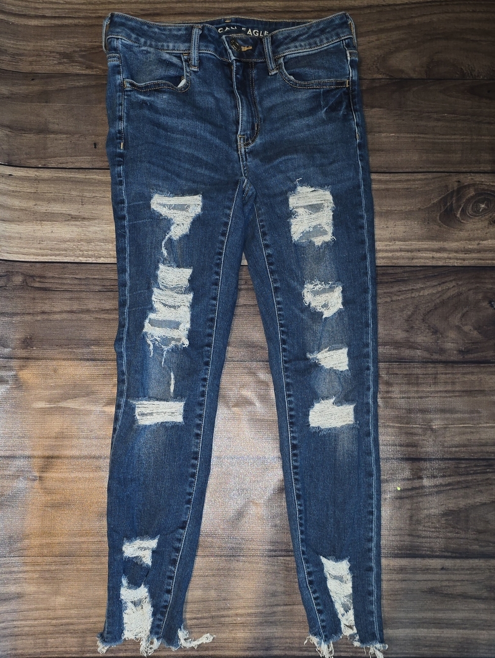 American Eagle Outfitters Women's Ripped Skinny Jeans - Dark Blue
